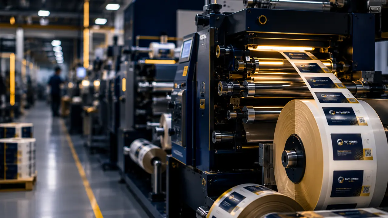 Linha de produção industrial com impressora térmica Zebra aplicando etiquetas em embalagens